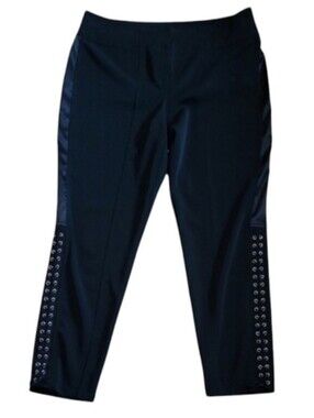 Joseph Ribkoff Black Trousers Corset Ties On Each Leg Tuxedo Stripes